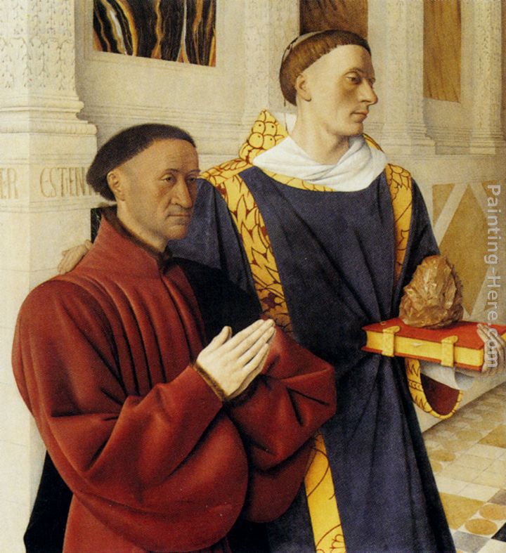 Etienne Chevalier With St. Stephen (panel of the Melun Diptych) painting - Jean Fouquet Etienne Chevalier With St. Stephen (panel of the Melun Diptych) art painting